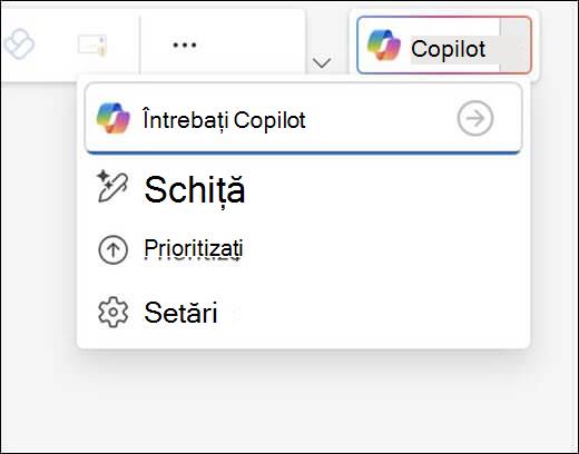 Meniul Copilot din Outlook.