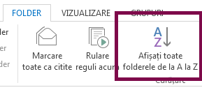 Ordonați folderele alfabetic, făcând clic pe Afișați toate folderele de la A la Z.