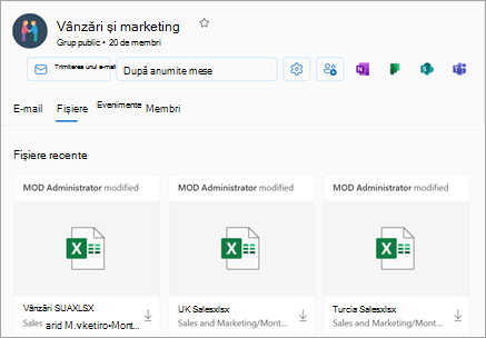Fișierele recente pot fi accesate din secțiunea Files a vizualizării Grup