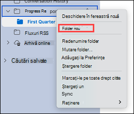 Afișează selectarea unui folder în Outlook