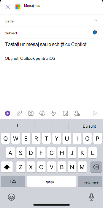 Selectați pictograma de atașare (agrafă de hârtie) pentru a adăuga fișiere sau imagini la mesajul de e-mail.