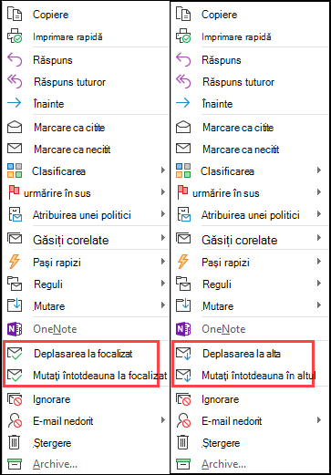 Vizualizarea alăturată a opțiunilor Mutați și Mutați întotdeauna