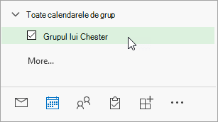 O captură de ecran a tuturor calendarelor de grup din panoul de navigare