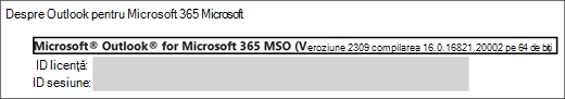 Captură de ecran care arată numele produsului, versiunea pe care o rulați și dacă este pe 32 sau 64 de biți.