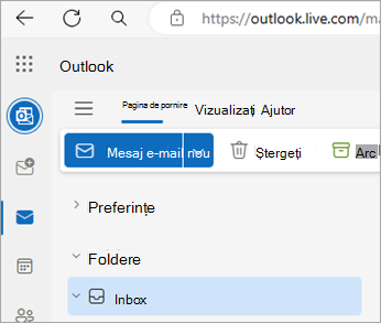 Captură de ecran afișând pagina Outlook.com pornire
