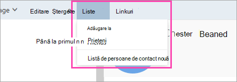 Captură de ecran a butonului Liste