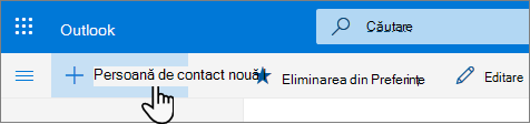 O captură de ecran a butonului Persoană de contact nouă