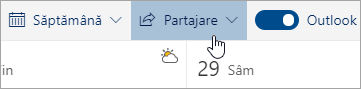 Captură de ecran a butonului Partajare 