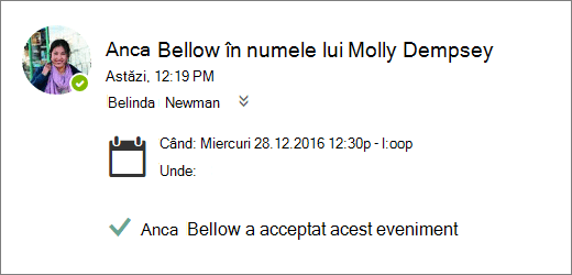 Captură de ecran a unei invitații la întâlnire acceptate de un delegat.