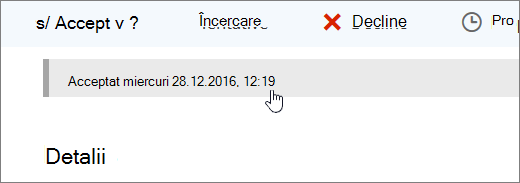 Captură de ecran care arată că evenimentul de calendar a fost acceptat.