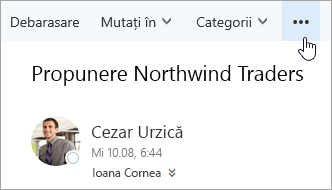 Captură de ecran a butonului Mai multe comenzi pe bara de meniu din Outlook.
