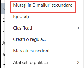 Mutare în E-mailuri secundare