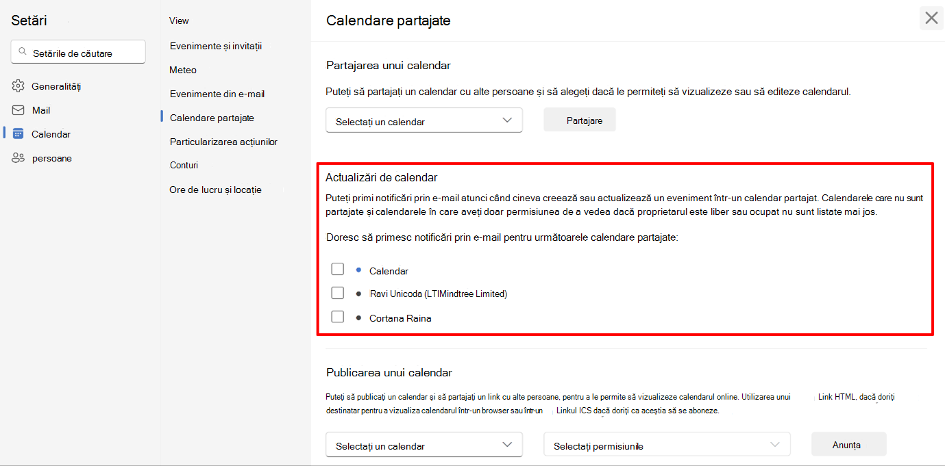 Captură de ecran afișând utilizatorilor să opteze pentru notificări în calendar