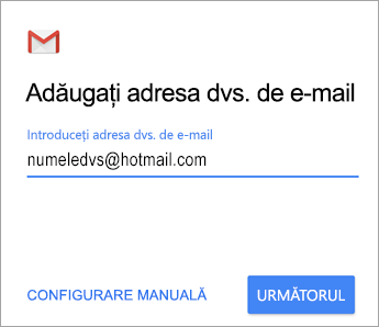 Adăugați adresa dvs. de e-mail