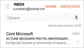 Deschideți mesajul de e-mail care spune Acțiune necesară