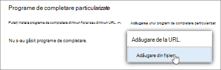 Opțiunea Adăugare din fișier pentru a încărca programe de completare particularizate în Outlook