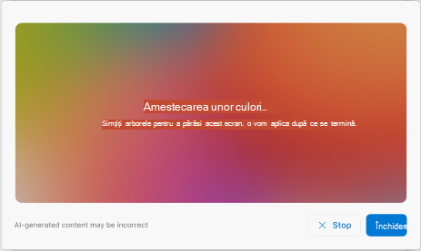 Un ecran afișând o temă în curs de generare în Outlook pentru Mac
