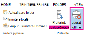 Opțiunea Offline pe fila Trimitere/Primire