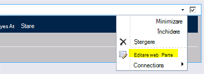 Comanda Editare parte web din meniul Parte web
