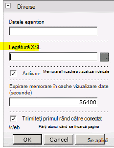 Proprietatea XSL Link din meniul Parte web