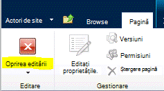 Butonul Oprire editare pe fila Pagină