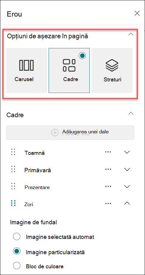 Captură de ecran cu modificarea aspectului din panoul de proprietăți