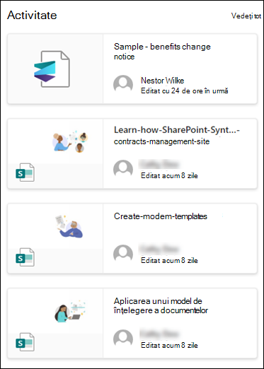 Previzualizarea părții web Activitate site