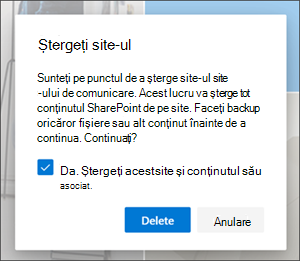 Confirmare ștergere site