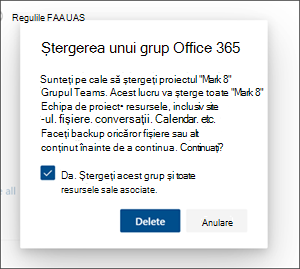 Confirmare ștergere site