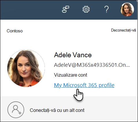 Selectați imaginea, apoi selectați Despre mine pentru a accesa Profilul