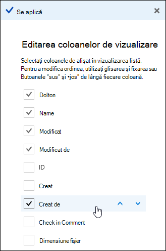Aranjarea coloanelor dintr-o bibliotecă de documente