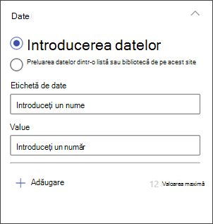 Captură de ecran a panoului de editare a diagramei coloană pentru a introduce date