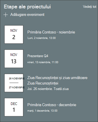 Captură de ecran a părții web evenimente
