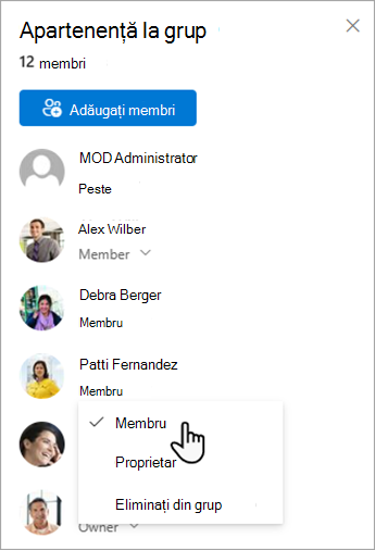 Comutarea permisiunilor de site SharePoint ale membrilor.