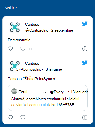 Previzualizarea părții web Twitter.