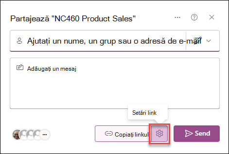 captură de ecran cu setările linkului pentru listă