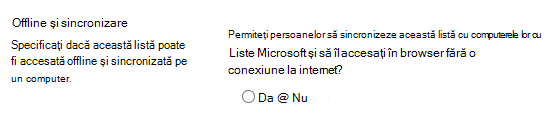 Setarea Offline și de sincronizare pentru liste
