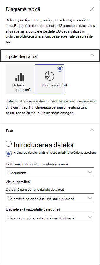 Captură de ecran a panoului de editare a diagramei radiale