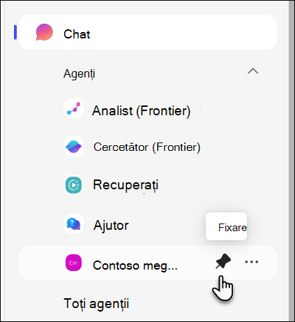 Captură de ecran cu fixarea unui agent