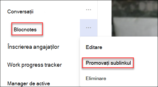 Captură de ecran cu promovarea unui sublink