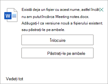 Aveți posibilitatea de a înlocui sau de a păstra ambele copii ale fișierului pe care îl încărcați.