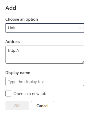 Adăugarea unui link la un meniu de navigare de pe un site de echipă.