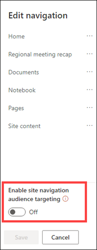 Comutatorul opțiunii de direcționare a publicului de navigare pe site.