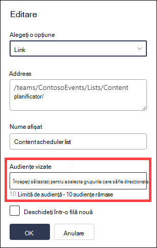 Audiențe de vizat evidențiate.