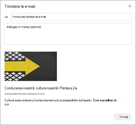 Captură de ecran a opțiunii Trimiteți această postare de știri prin e-mail.
