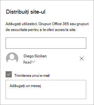 Adding a person in the Share site pane