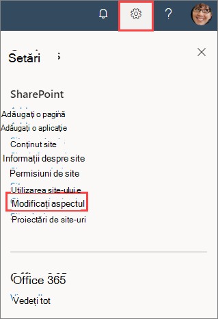 Imagine cu panoul Setări site