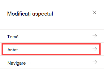 Panoul Modificați aspectul cu Opțiuni antet selectate.