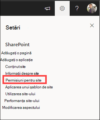 Setări cu permisiunile pentru site evidențiate.