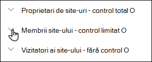 Lista nivelurilor de permisiune de site.